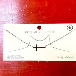 Gold dipped cross collar necklace by Lucky Charm. Petite size to wear anytime.